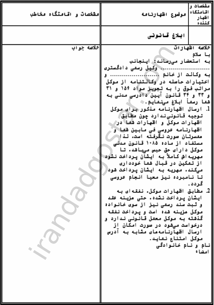 نمونه دادخواست حق حبس زوجه در قبال تمکین 